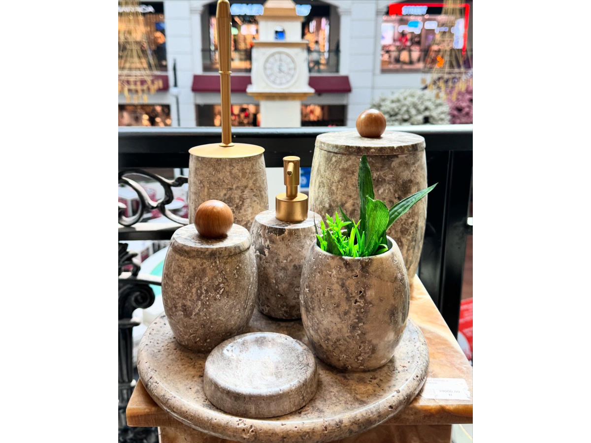 7 PARÇA GÜMÜŞ TRAVERTEN BANYO SETİ