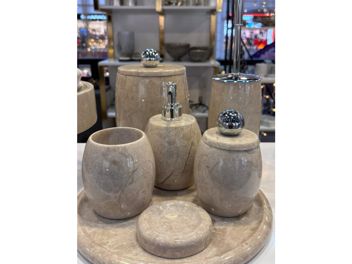 BEJ MERMER OVAL MODEL 8 PARÇA BANYO SETİ